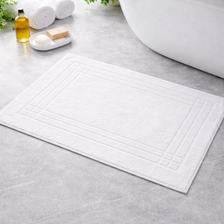 Kádkilépő - 50x70 cm - Keretes minta - Fehér- Frottír - Szállodai minőség