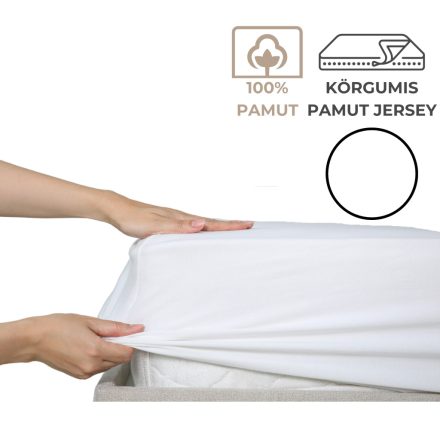 90-100x200 pamut jersey körgumis lepedő - Fehér