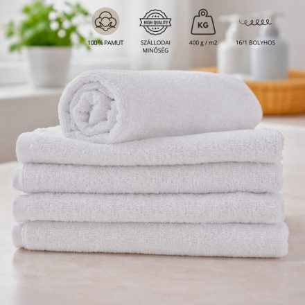 Frottír törölköző - 1 db - 30x50 cm - fehér - bolyhos - 16/1 - szálloda minőség 